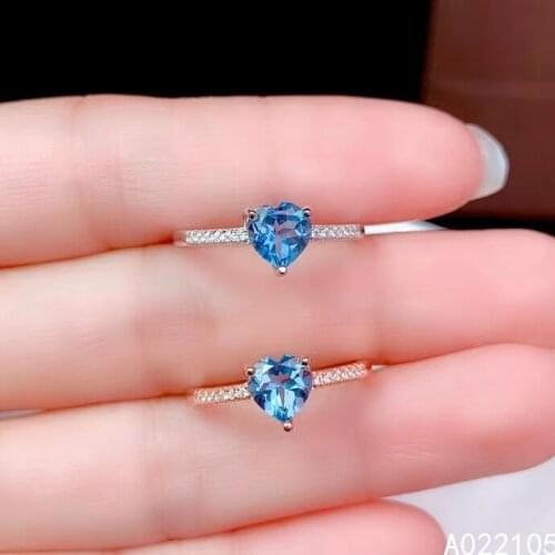 KJJEAXCMY fine jewelry 925 sterling silver inlaid Natural London blue topaz women simple lovely heart adjustable gem ring suppor