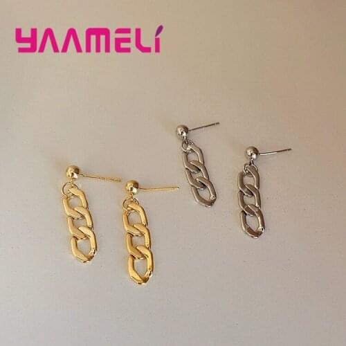 Korea Cuba Exaggerated 925 Sterling Silver Chain Drop Earring Retro Punk Chain Earrings Vintage Jewelry For Women Girl