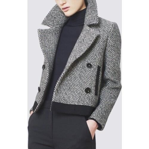 England style double breasted woolen jackets female England hit color was thin simple short jacket F2130 dropship