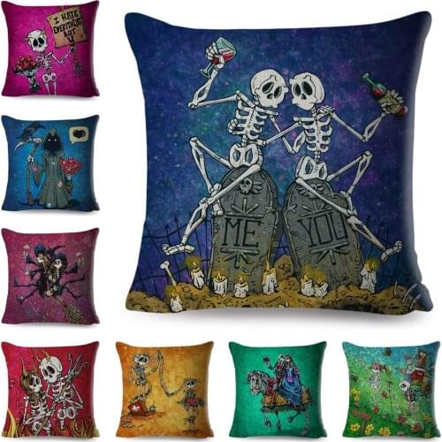 Mexico Day of the Dead Pillow Case Decor Cartoon Colorful Cute Music Skull Cushion Cover Polyester Pillowcase for Car Sofa Home
