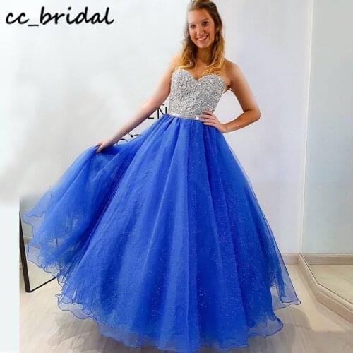 Sweetheart Ball Gown Quinceanera Dresses 2021 Long Elegant Royal Blue Dress 15 Years Beading Crystal Vestidos de quinceañera