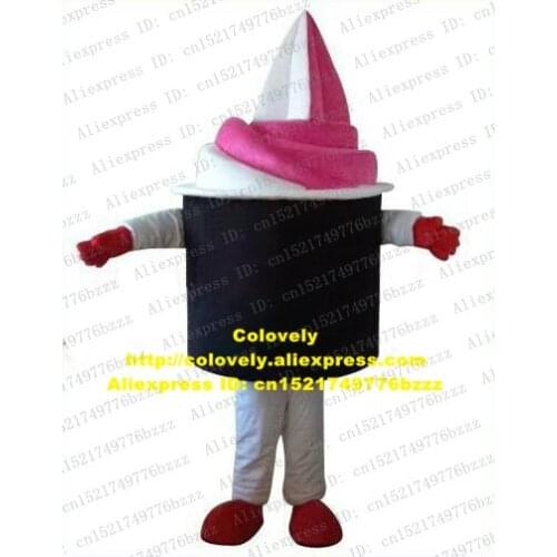 Lovely Ice Cream Cone Ice-crefeel Ice-cremorning Mascot Costume Food With Pink White Cream Hair Black Cylinder Body No.4460