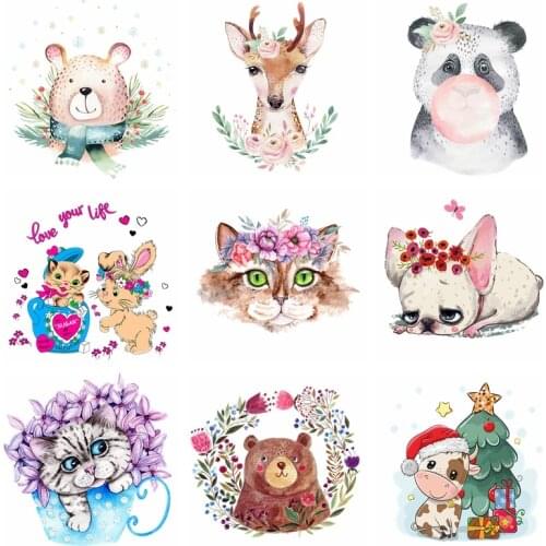 DIY Cartoon Small Animal Patches Sticker Iron On Transfer For Clothing Flower Cat Dog Applique On Clothes Kids Clothing Stickers