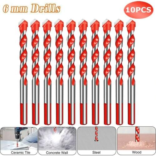 10pcs 6mm Multifunction Drill Bits Set Ceramic Wall Tile Marble Glass Punching Hole Saw Drilling Bits Working For Power Tools