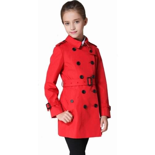 New Brand Autumn Coat for Girls Outerwear Kids Coats Slim Fit Long with Belt Childrens Clothing England Style High-end Custom
