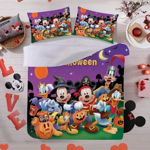 New 3D-printed Mickey Minnie Halloween Bedding Set Down Quilt Cover Pillowcase Bedroom Decoration Childrens Gift Home Textile