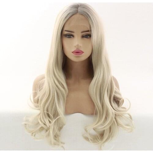 Ombre Wig White Honey Platinum Blonde Mix Colors Lace Front Wigs Long Wavy Synthetic Hair Wig for Women Soft Heat Resistant Hair