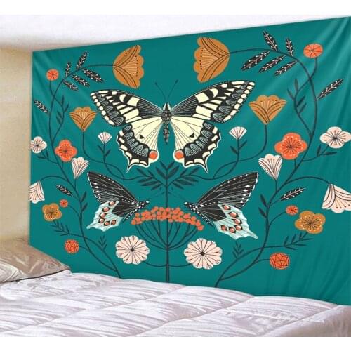 Retro flower tapestry art butterfly flower wall hanging simple hippie carpet bohemian bedspread dormitory home decoration