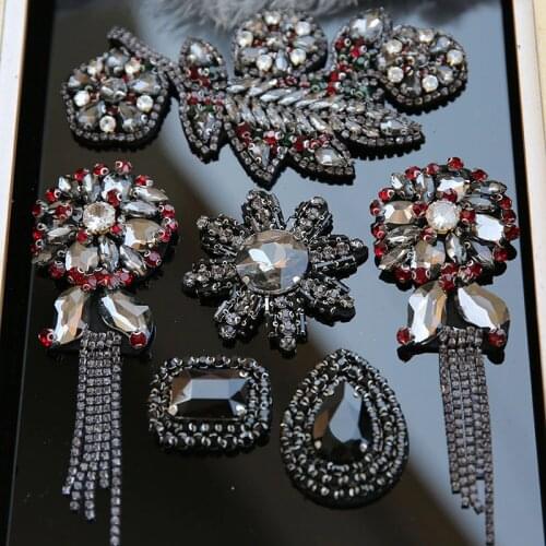 Luxury tessel rhinestone beaded patches perle pour coudre vetement applique sew on patches for clothes bordados para costura