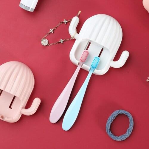 Cute Free Punching Cactus Toothbrush Holder Multifunctional Creative Drain Bathroom Storage Hook Home Organizers Accessories