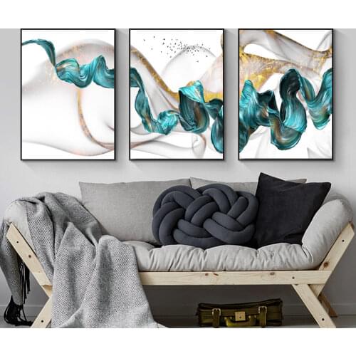 Nordic Abstract Color Spalsh Blue Golden Canvas Painting Poster And Print Unique Decor Wall Art Pictures For Living Room Bedroom
