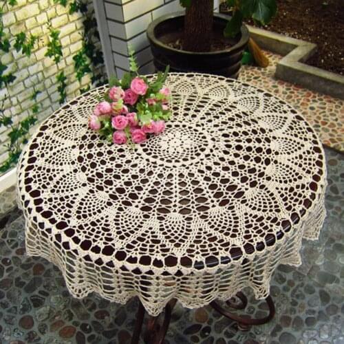 Hand Crochet Table Cloth Round Cotton Hollow Out Tablecloth Devorative Dining Table Cloth Table Cover Cloth Wedding Home Decor