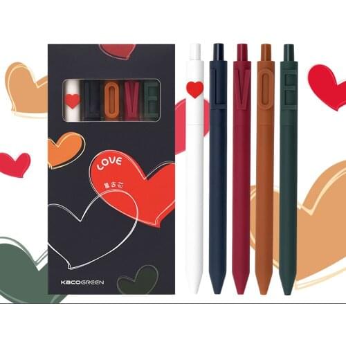 Youpin Kaco 5pc/Lot Retro Cute Gel Pen Set 0.5MM Color Ink Quick Drying Pучка Caneta for Valentines Day Student Office Supplies