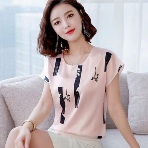 Plus size O-neck printing pattern Leisure Lady shirts Loose office lady 2021 summer Women chiffon shirt and tops fashion