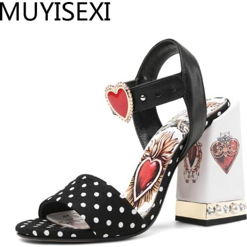 Women Sandals Polka Dot Heart Pearl Sweet Ladies Shoes Female Summer 10.5 cm High Heel Sandalias Mujer plus size GGM02 MUYISEXI