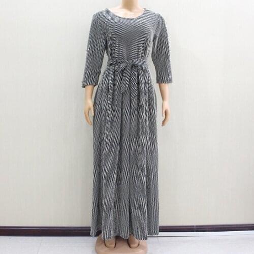 Fashion Dot Long Dress Elegant Women Party Dress Half Sleeve Winter Robe Vintage Ladies African Maxi Dresses