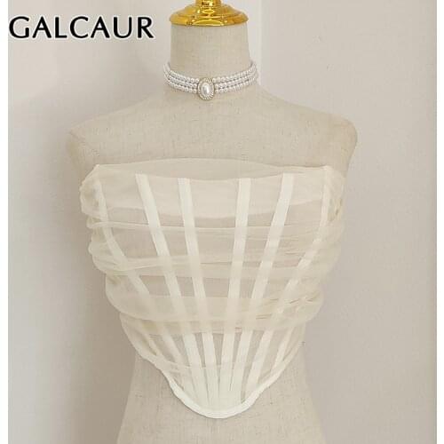 GALCAUR Solid Sexy Vest For Women Square Collar Sleeveless Patchwork Ruched Vests Females Summer Clothing 2021 Fashion New Style