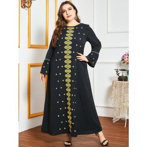 2021 Spring Autumn Dress Women Long Sleeve Embroidery Abayas Muslim Dubai Turkey Dress Maxi Long Plus Size Islamic Clothing