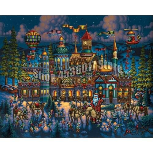 5D Diy Diamond Painting Cross Stitch Santas Workshop Christmas Rhinestones Diamond Embroidery Mosaic Needlework Home Decoration