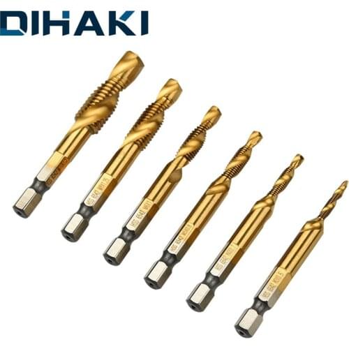 6 Pcs/set 1/4" Hex Shank Screw Tap Set HSS Metric System Drill Bits M3 M4 M5 M6 M8 M10 Hand Tools For Drilling Tapping