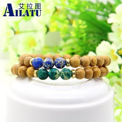 Ailatu Nature Yellow Wood Jewelry Healing Balance Sea Sediment Beads Reiki Buddha Prayer Energy Yoga Bracelet Meaningful Gift