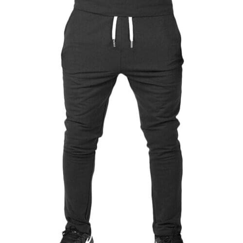 Casual Pants Men Outdoor Sports Sweatpants Running Pants Solid Color Drawstring Long Trousers