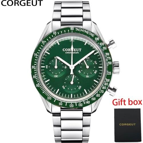 CORGEUT Multifunction Luxury Fashion Mens Watches Stainless Steel Chronograph Quartz Watch Men Sport Male Clock Мужские часы