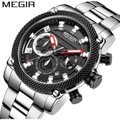 MEGIR Black Mens Watches Top Brand Luxury Waterproof Chronograph Business Military Wrist Watch Man Clock 2021 New Reloj Hombre