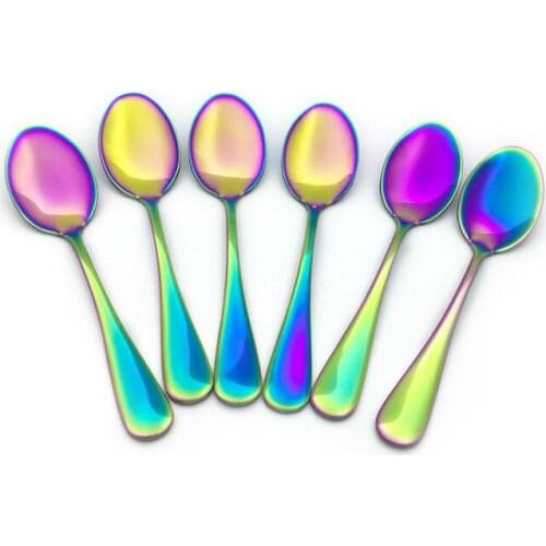 Stainless Steel Teaspoon Rainbow Coffee Spoons Dessert Fruit Scoop Tea spoon set Colorful Wedding Cutlery Flatware Dinnerware