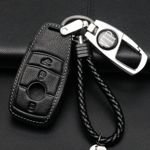 Top Leather Car Key Cover key Chain Ring For Mercedes Benz AMG 2017 E Class W213 Key Case For Car Styling Interior Accessories