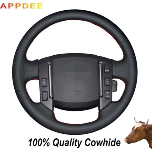 Hand-stitched Black Genuine Leather Steering Wheel Cover for Land Rover Freelander 2 2007 2008 2009 2010 2011 2012