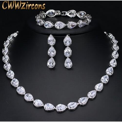 CWWZircons High Quality 3 Piece African Indian Bridal Wedding Costume Jewellery For Women Luxury Zirconia Jewelry Sets T134