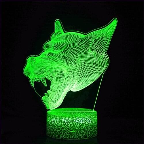 Wolf head 3D stereo effect illusion hologram LED light animal simulation model toy glowing colorful night light atmosphere light