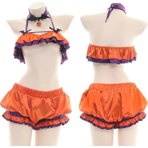 Anime Halloween Cosplay Suit Lolita Pumpkin Biniki Shorts Devil Bat Bell Underwear Set Cute Girls Lingerie Homewear Drop Ship
