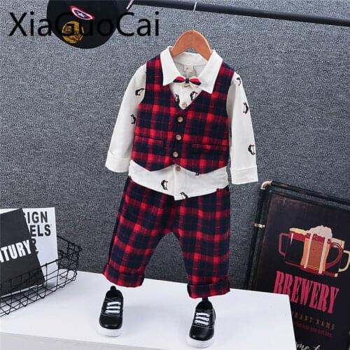 Boys Clothes Sets Autumn New Plaid Vest Three-piece Suit Toddler Fall Clothes Childrens Shirts Toddler Boys Clothing Suits