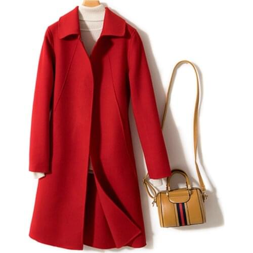 Korean Pink Jackets Women 100% Wool Coat Female Jacket Woman Spring Autumn Winter Double-Side Woolen Coat Women