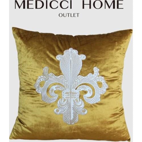 Medicci Home Italian Accent Cushion Cover Gold Velvet European Style Floral Embroidery Sofa Throw Floor Pillow Case Light Luxury