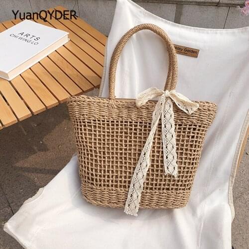 Fashion Ribbon Design Womens Handbag 2021 Summer New Ladies Travel Bag Women Woven Beach Bag Casual Straw Bags Bolsos De Mujer