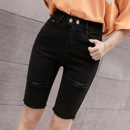 Fashion jeans 2021 summer straight five-point pants high-waisted raw-edge skinny five-point pants plus size womens jeans