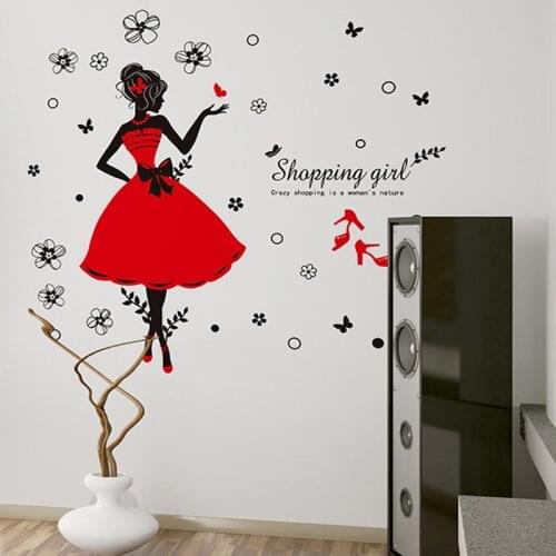 Fashion Shopping Girl Wall Stickers Vinyl DIY Pretty Girl Wall Decals For Living room Bedroom Girl room Decor stickers murals