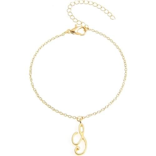 Monogram Cursive Initial S Name Bracelet Swirl English Alphabet Letter Initials Text Character Chain Bracelets Gift for Friends