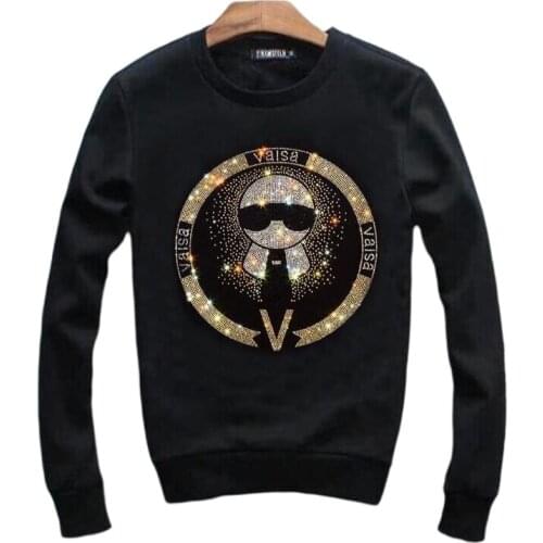 Mens Rhinestones anime Fashion Sweatshirt Loose Large Size Diamonds design Hoodie
