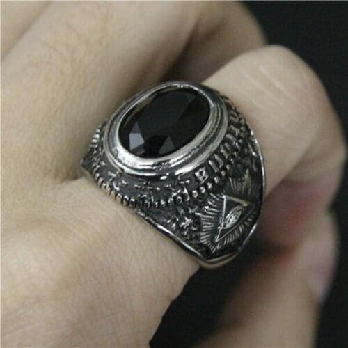 New Fashion Oval Black Stone Ring 316L Stainless Steel Mens Ring Cool Party New All Seeing Eye Ring