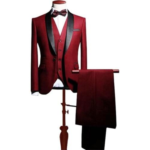 2020 Royal Mens Suit Shawl Lapel 3 Pc Business Suits One Button Groom Wedding Tuxedos Suits for Men (Jacket+Vest+Pants)