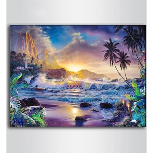 5D Diamond Painting Kits Seaside Square/Round Diamond Embroidery Landscape Mosaic Picture Coconut Tree Art Home Decoration