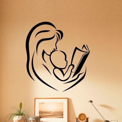 Mother And Baby Reading Books Wall Stickers Home Decor Kids Children Room Nursery Decoration Vinyl Art Wall Decal Sticker