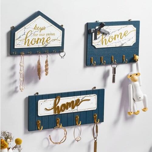 Wall Hanging Wood Key Hook Holder Home Vintage Hallway House Shape Key Rack Coat Jewelry Hooks Room Bedroom Door Back Decor