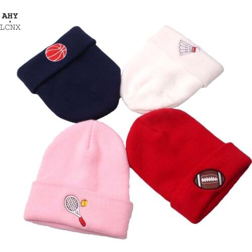 2020 New Winter Baby Boy Girl Hat Autumn Cartoon Football Embroidery Knitted Toddler Infant Childrens Hats Kids Beanies