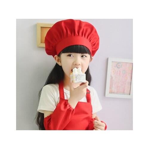 New Childrens Chef Hat+Apron Cute Baby Boys Kitchen Work Caps Wholesale Kids Headwear Free Solid Pleated Top Hats Free Shipping