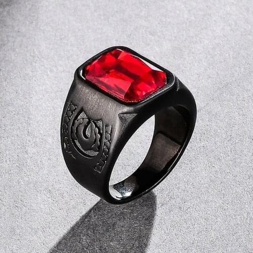 New Retro Bohemian Red Crystal Inlaid Ring Mens Ring Fashion Black Metal Crystal Ring Accessories Party Jewelry